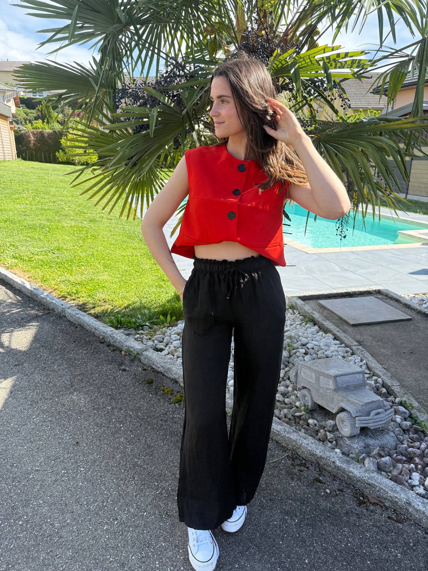 PANTALON LIN GIULIA- Noir