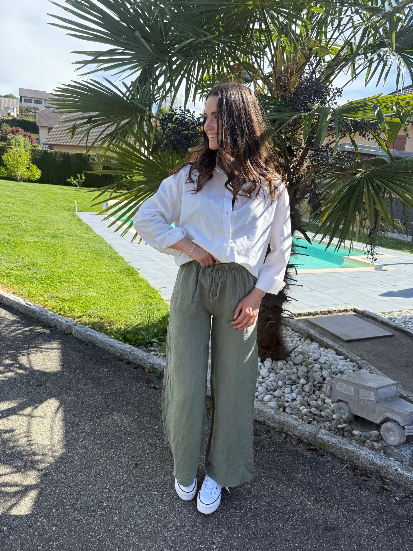 PANTALON LIN GIULIA- Kaki