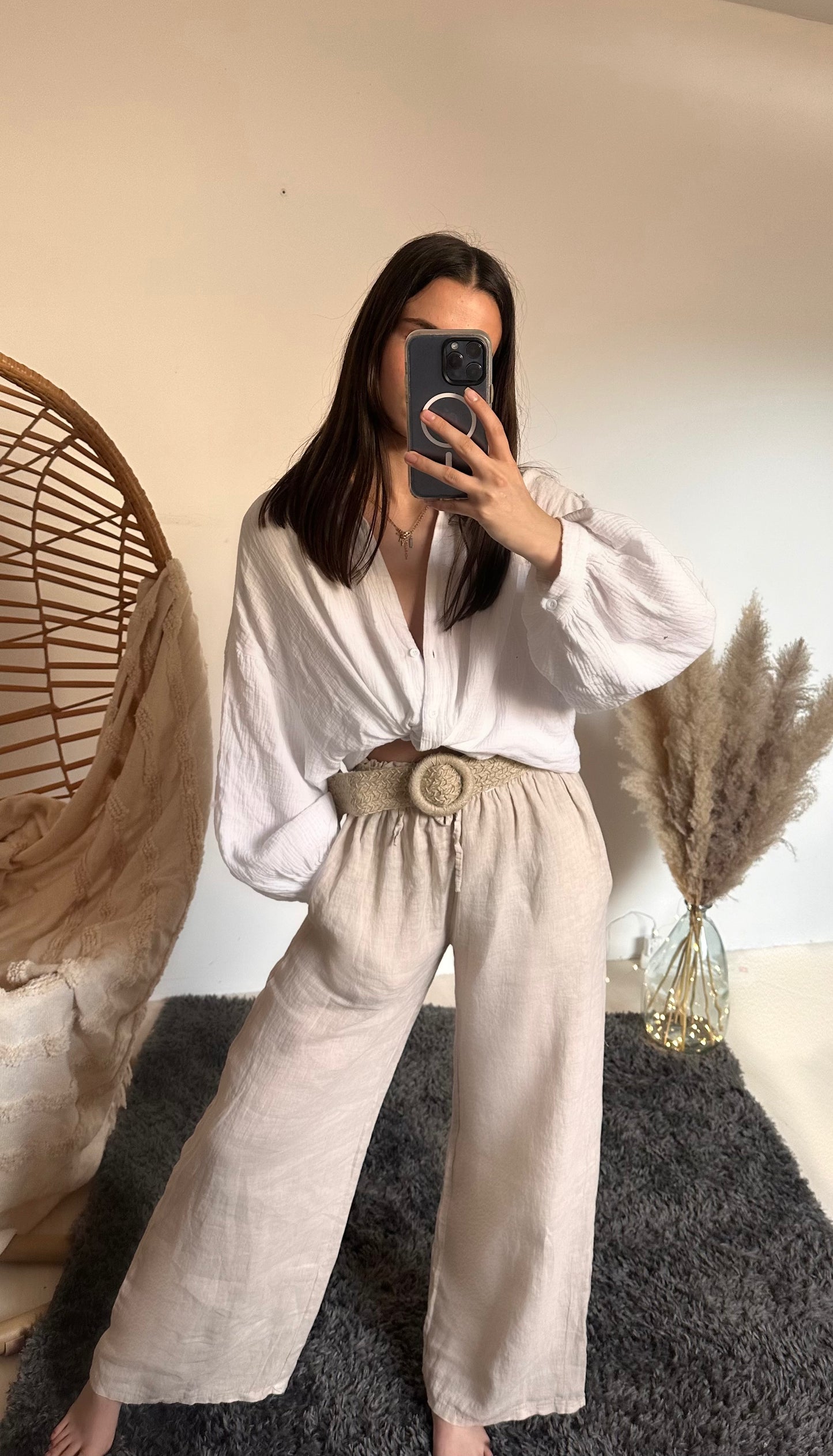 PANTALON LIN GIULIA- Beige