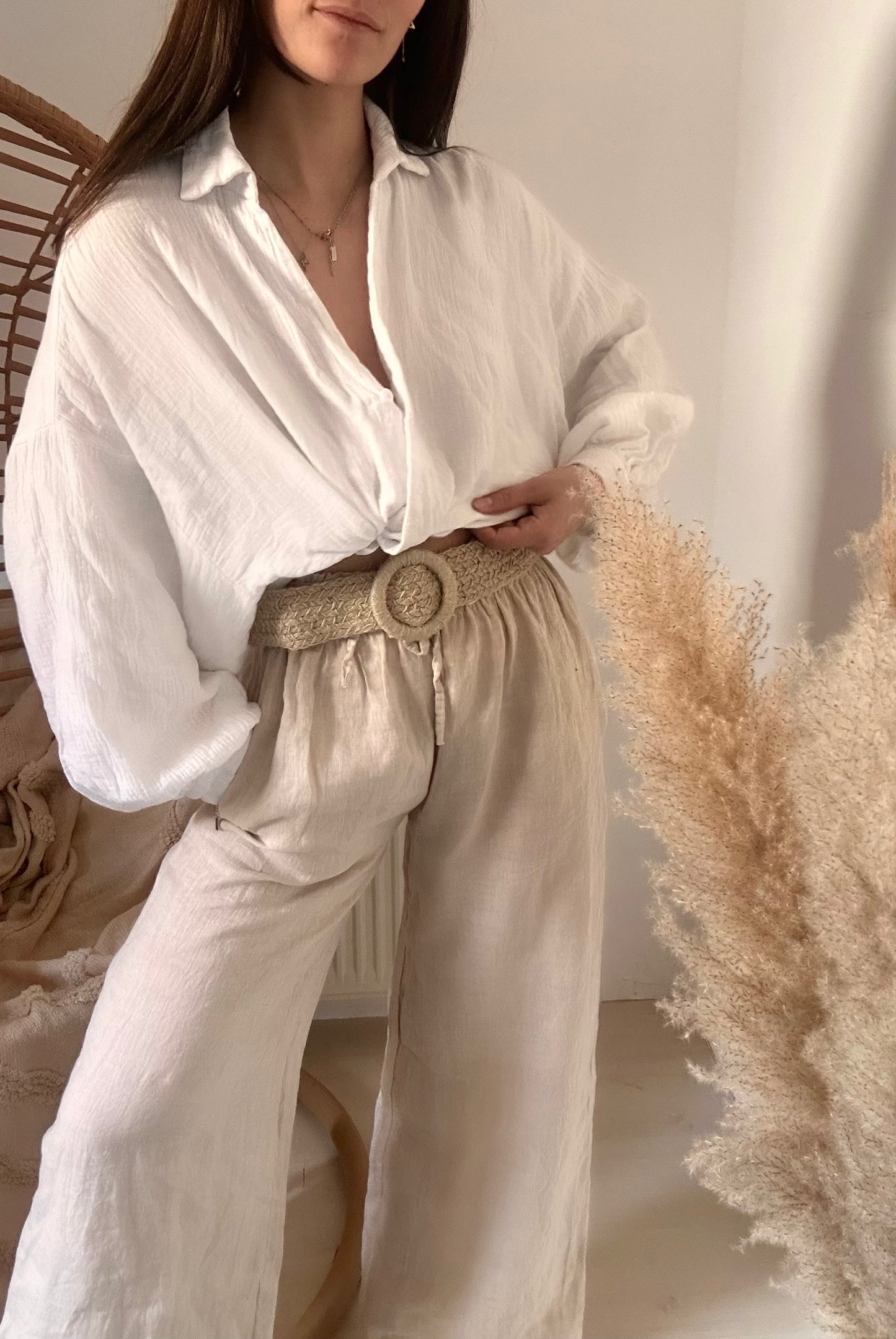 PANTALON LIN GIULIA- Beige