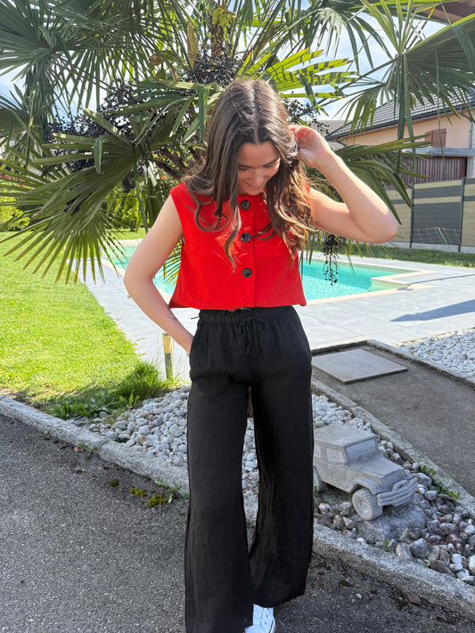 PANTALON LIN GIULIA- Noir