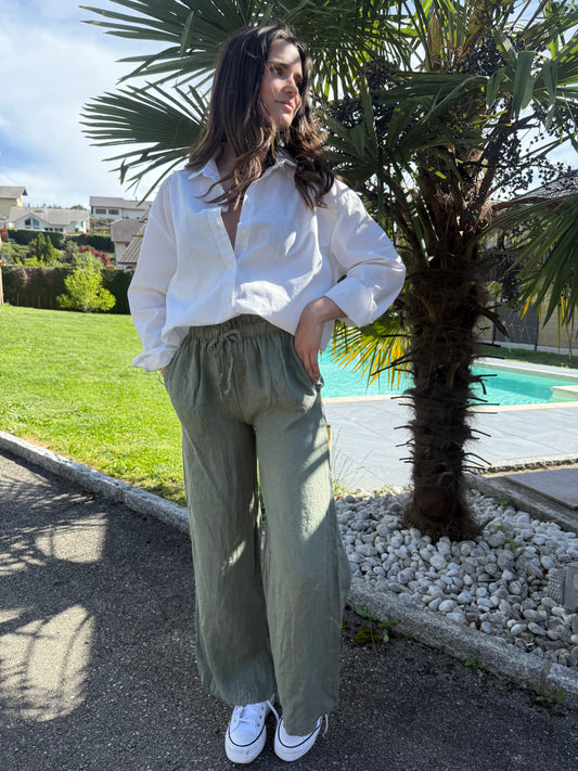 PANTALON LIN GIULIA- Kaki